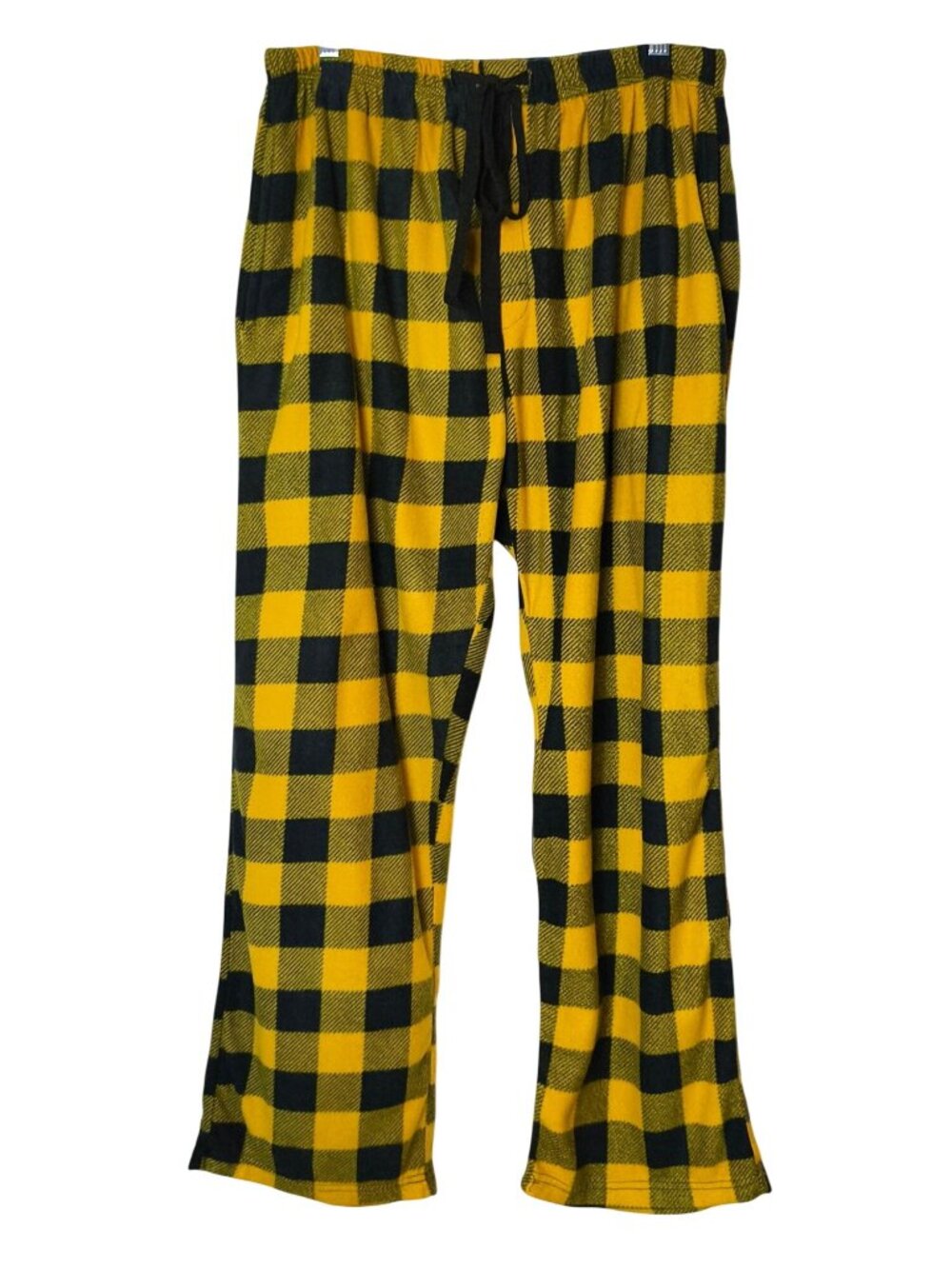 Followme Mens XL Microfleece Plaid Pajama Pants Yellow Black Drawstring XL loung